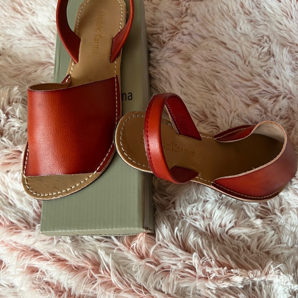 Minimalist Red Slingback vegan Leather open-toe sandal